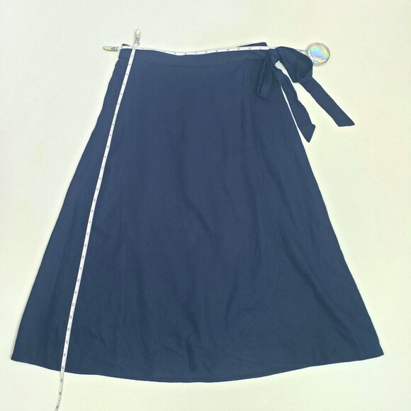J.Crew Factory Petite Linen-Blend Faux-Wrap Skirt Women's PS Navy Linen Classic - Picture 6 of 16